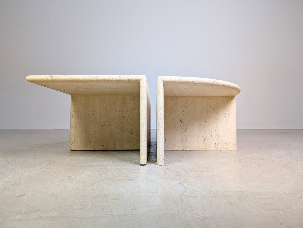 Set Of 4 Italian Mid Century Coffee Tables, Travertine, 1970s Vintage photo Furniture