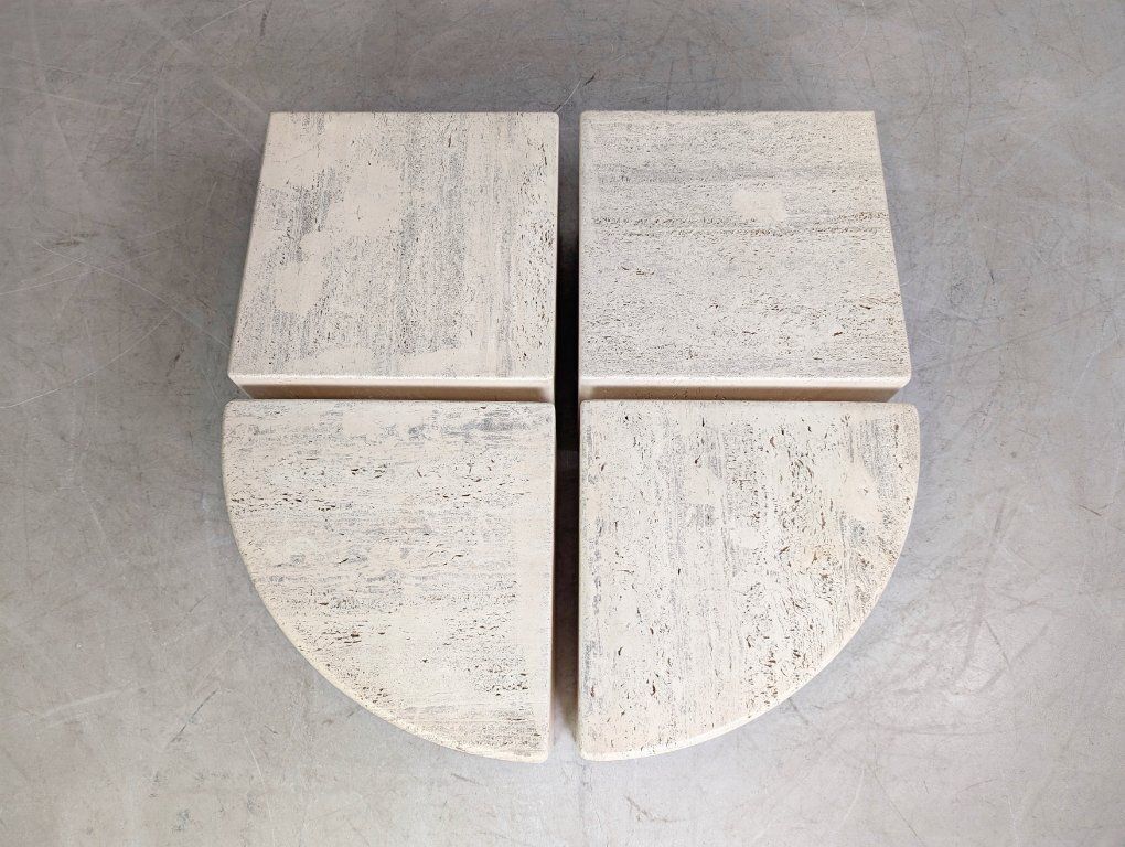 Set Of 4 Italian Mid Century Coffee Tables, Travertine, 1970s Vintage photo vintage