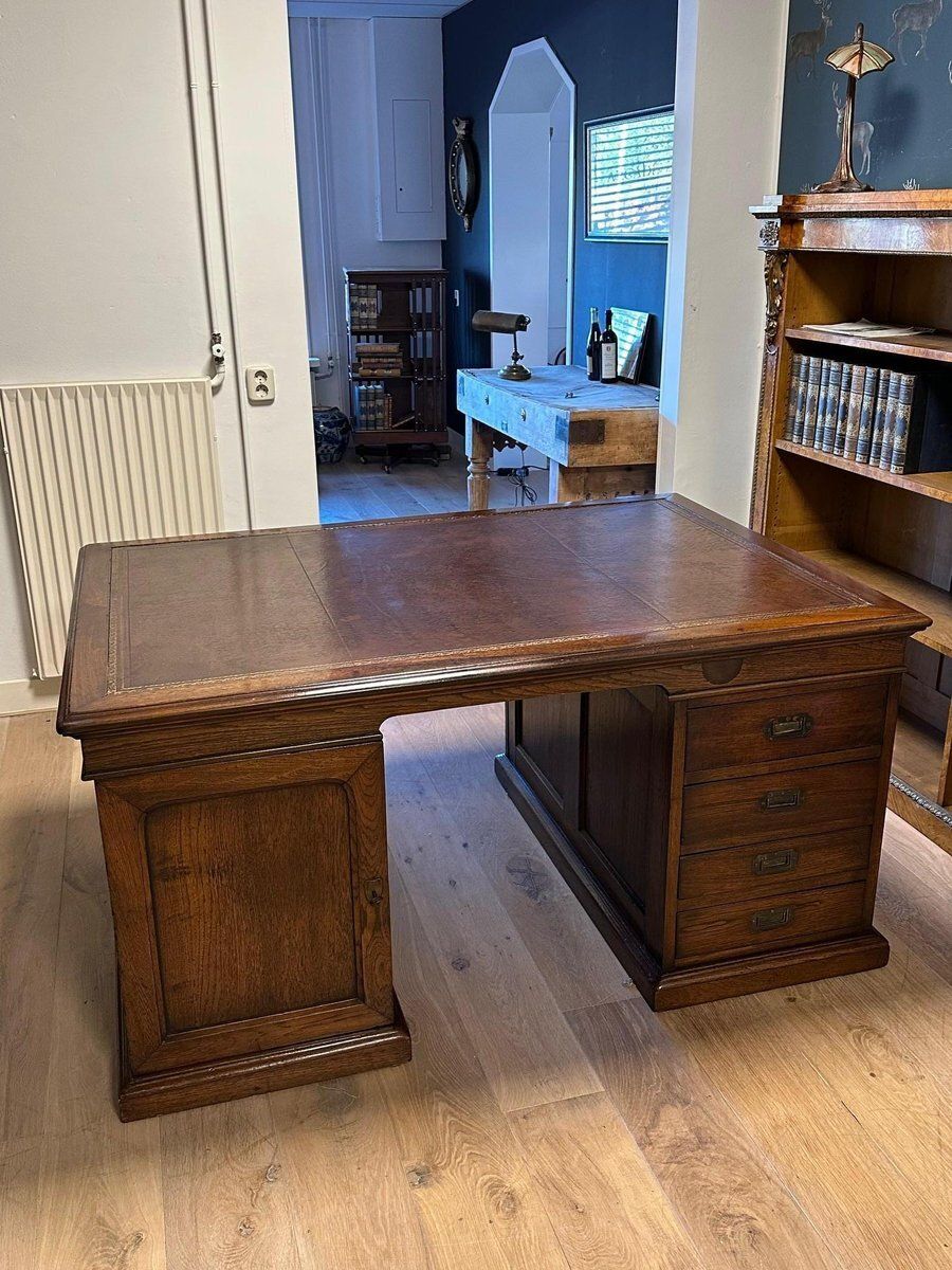 Antique Partner's Desk In Teak, 1800s