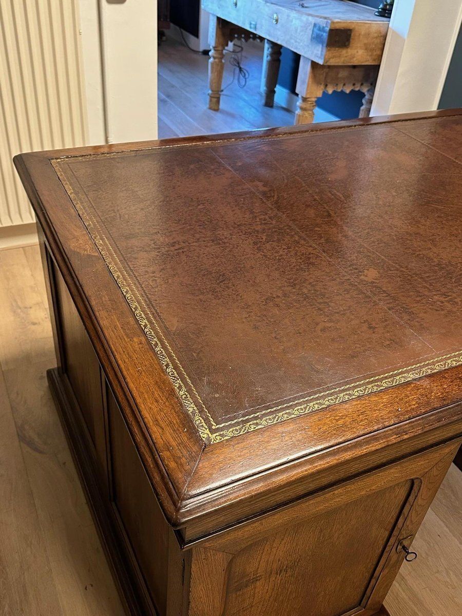 Antique Partner's Desk In Teak, 1800s photo vintage