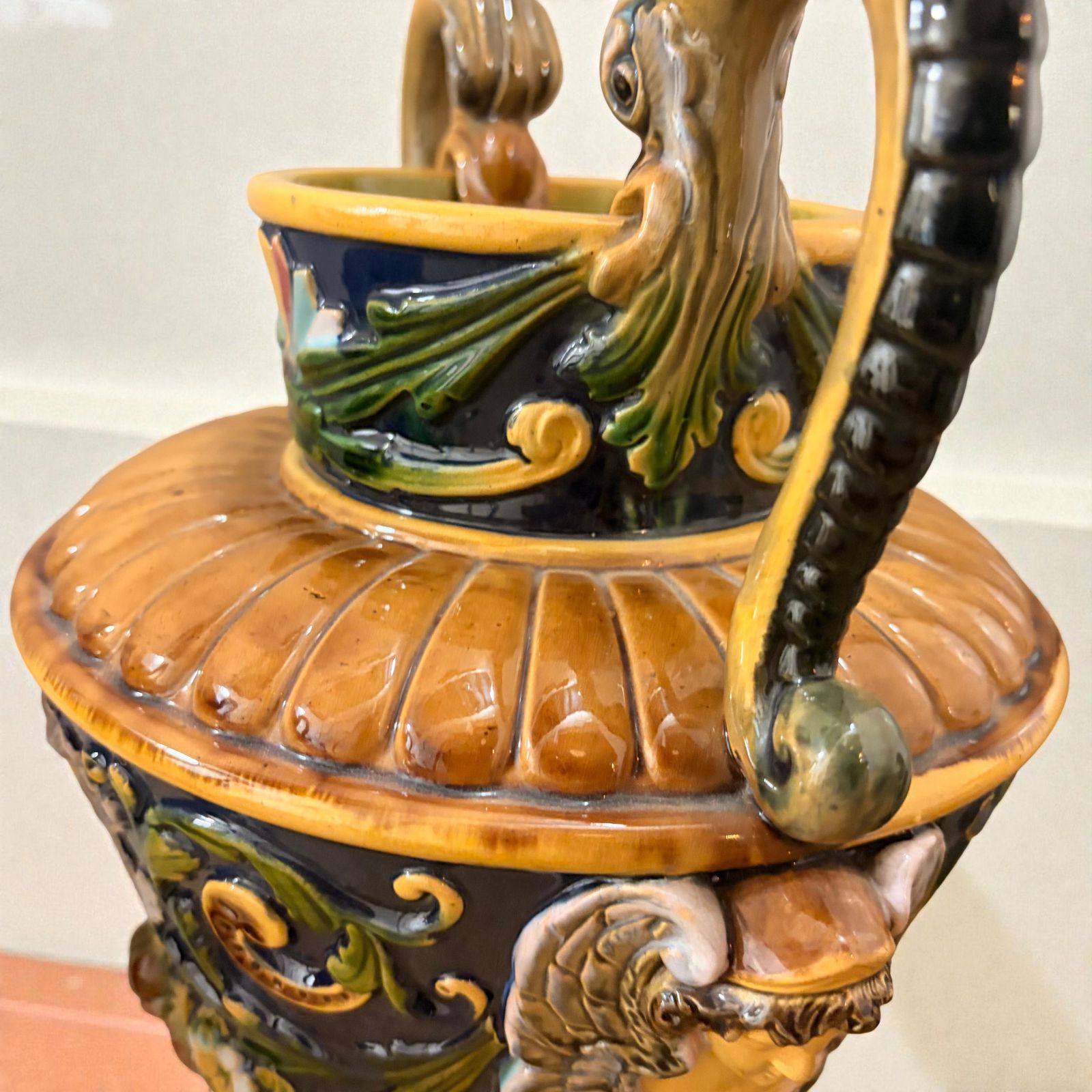Pair Of 19th Century Victorian Renaissance Style Majolica Urns. photo 1250.0