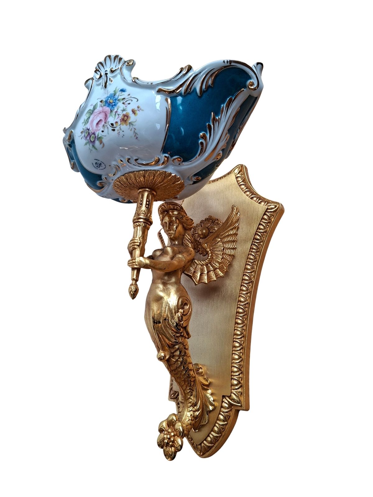 Lighting Set Esclusivo: 8 Applique "F.B.A.I. & Tiche" – Ottone Dorato E Porcellana Blu Cobalto photo