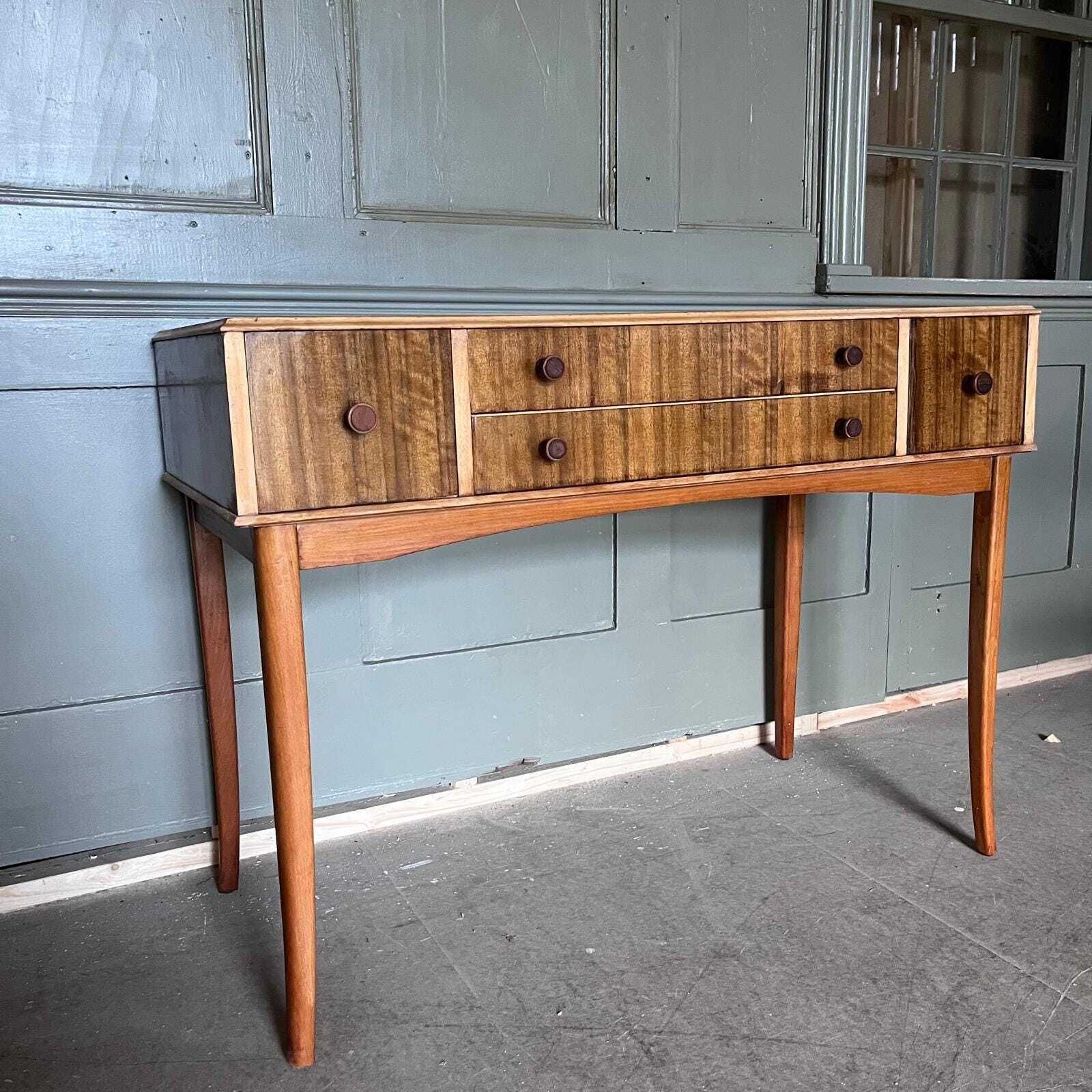 Vesper 50s Walnut Cane & Bamboo Dressing Table / Desk/ Console Table.