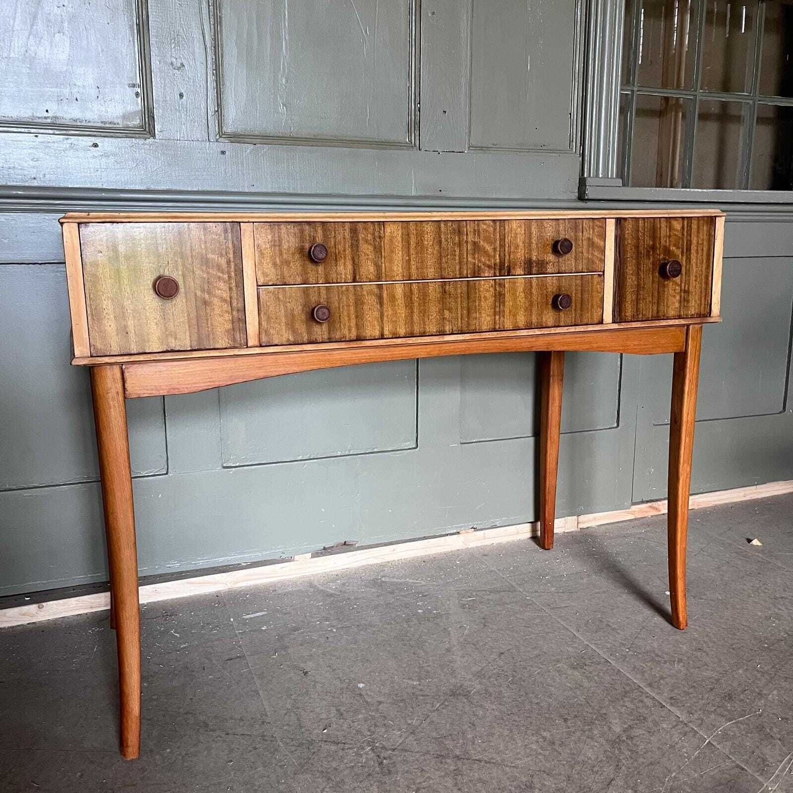 Vesper 50s Walnut Cane & Bamboo Dressing Table / Desk/ Console Table. photo 1425.0