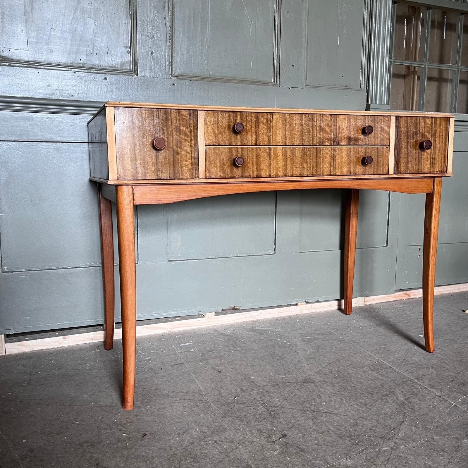 Vesper 50s Walnut Cane & Bamboo Dressing Table / Desk/ Console Table. photo buy