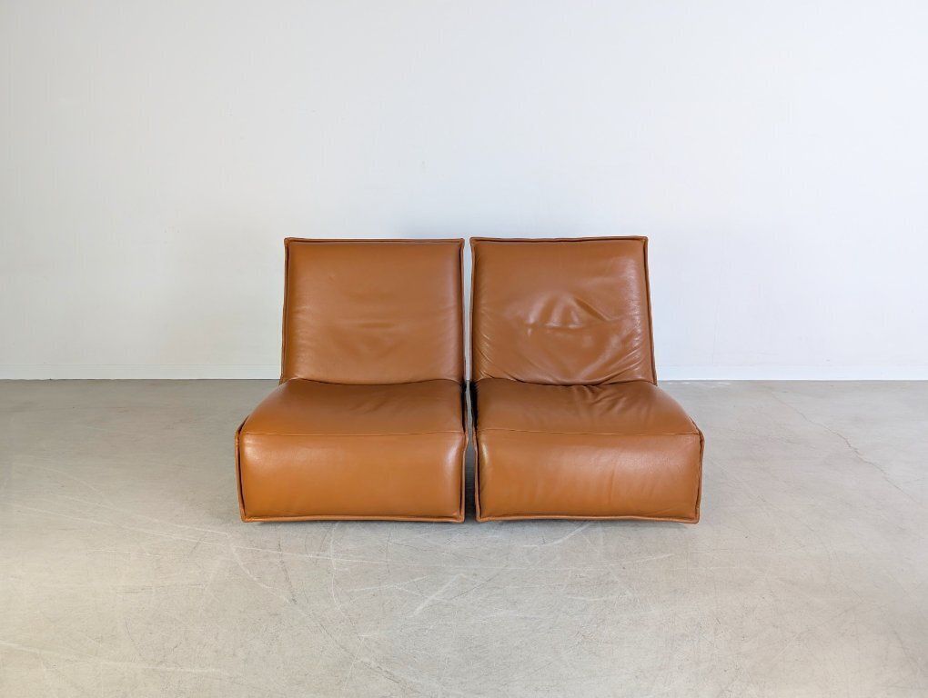 2x Koinor Epos Free Motion Armchairs, Cognac Brown Leather, Design photo furniture