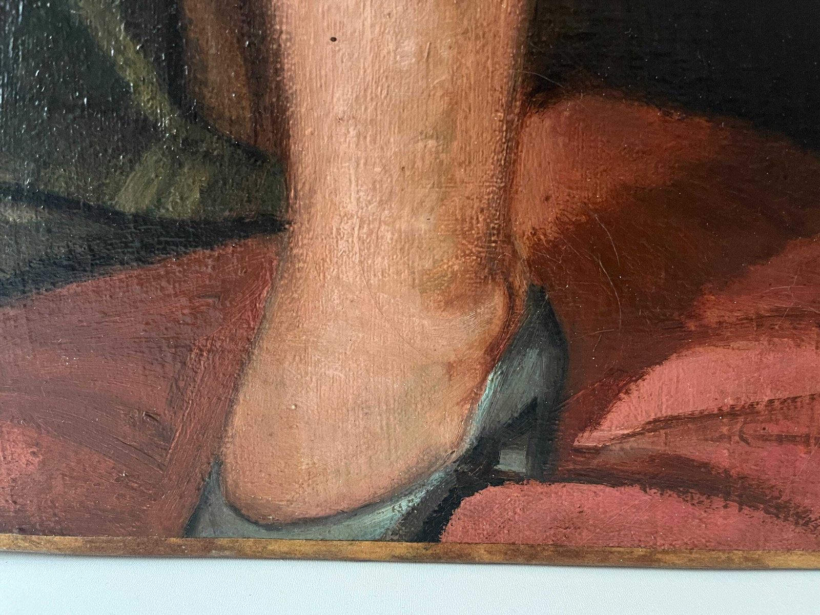 photo vinterior French Antique Woman Portrait Oil On Canvas, Art Deco Large Nude Painting, Interior Scene By Ulysse Moussalli.
