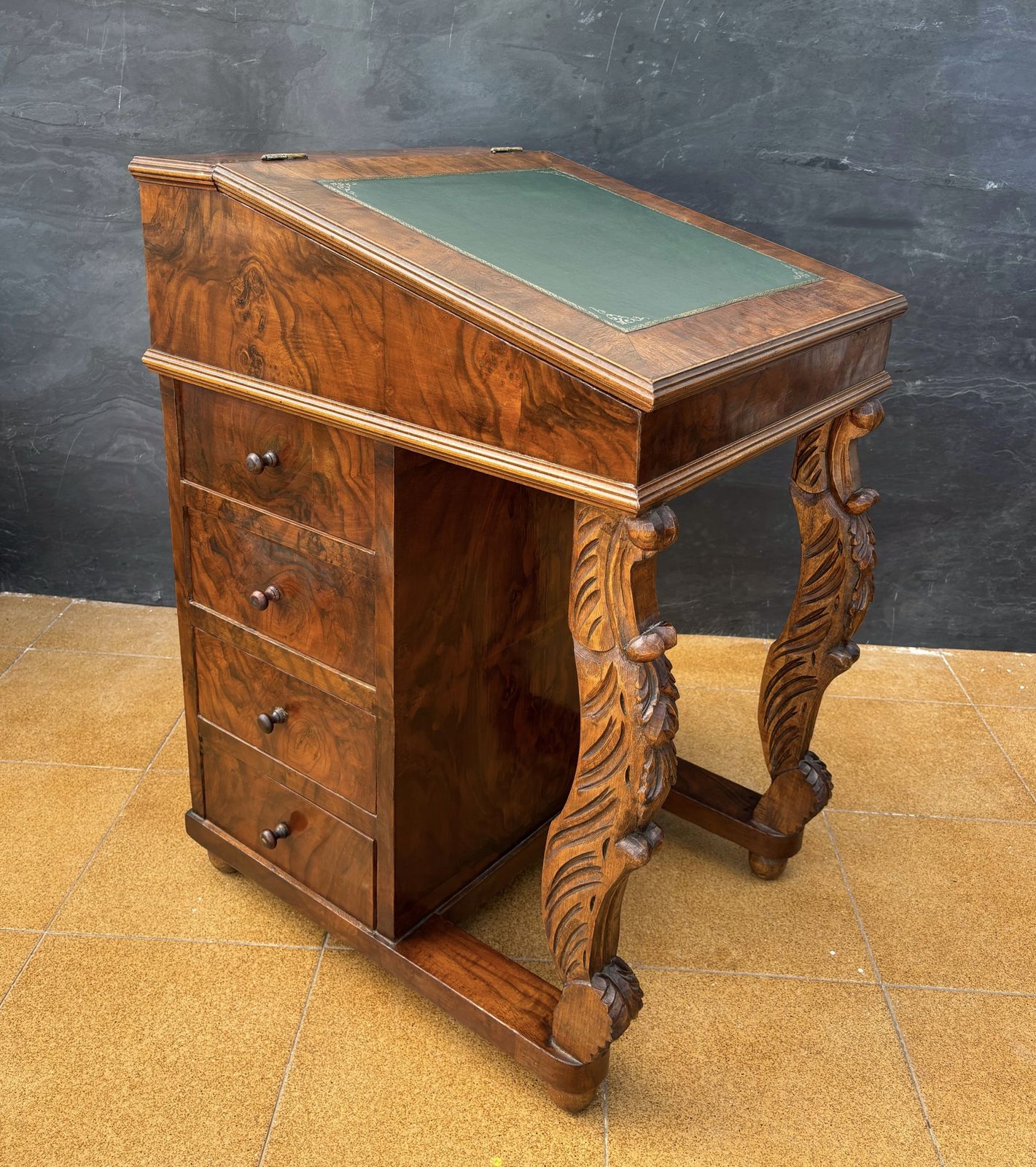 English Regency Revival Burr Walnut Davenport Desk, Early 20th Century photo vinterior
