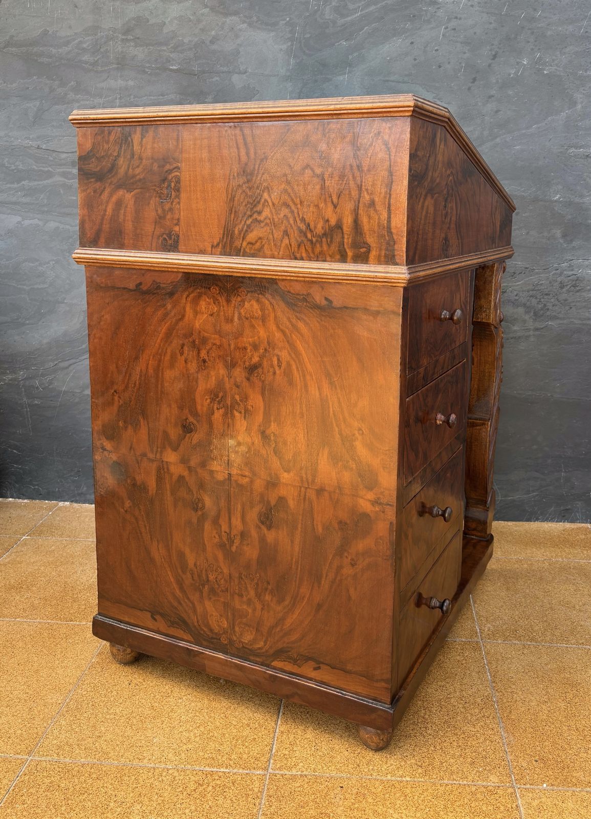 photo for sale English Regency Revival Burr Walnut Davenport Desk, Early 20th Century