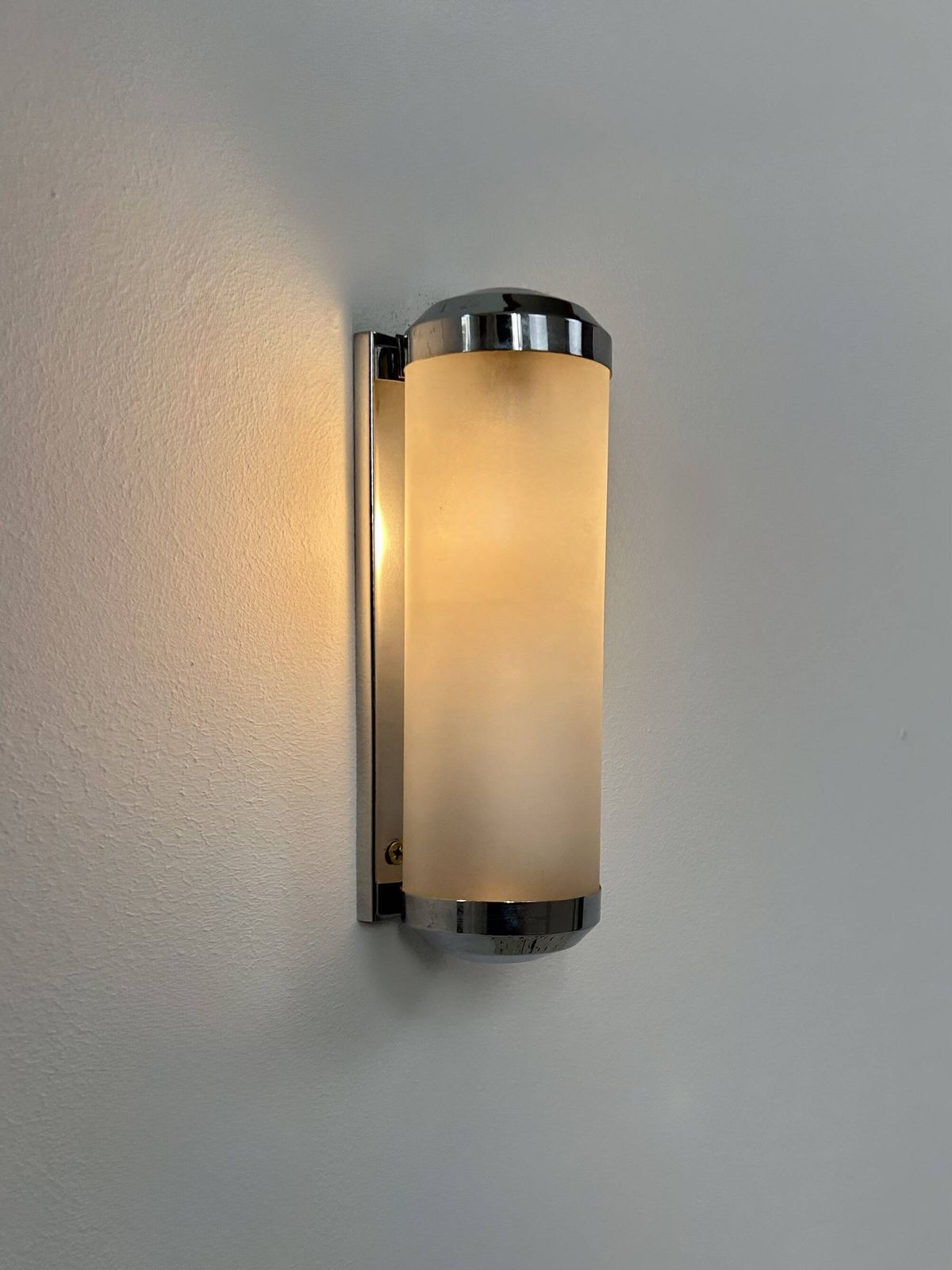 Vintage Tubular Art Deco Wall Light, Chromed Metal And Sandblasted Glass, France, 1930 photo Lighting