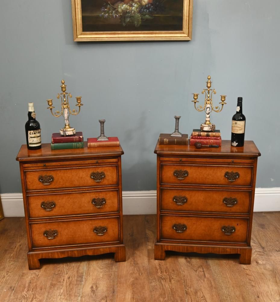 Pair Walnut Bachelors Chests Georgian Revival Bedside Cabinet
