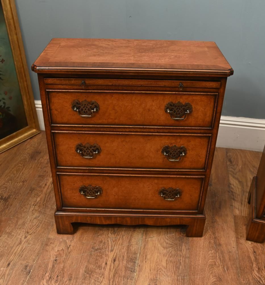 Pair Walnut Bachelors Chests Georgian Revival Bedside Cabinet photo for sale