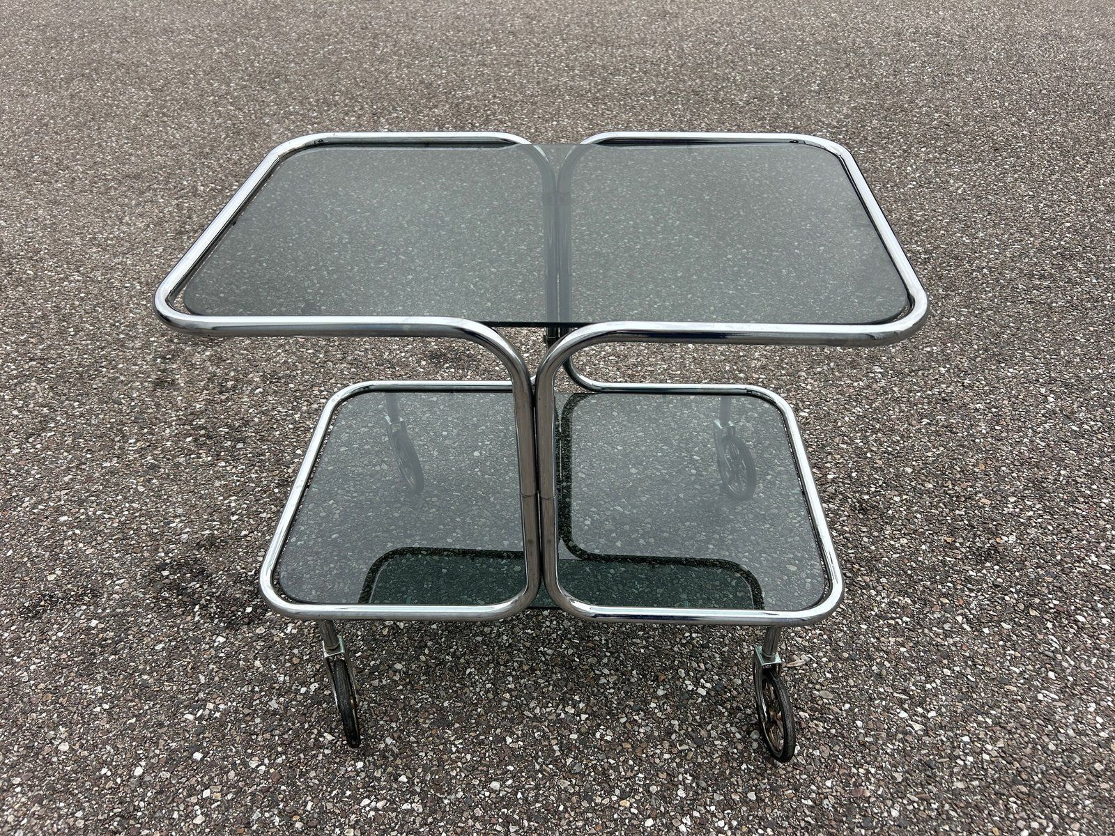 Serving Bar Cart In Chrome And Smoked Glass, 1970s photo buy