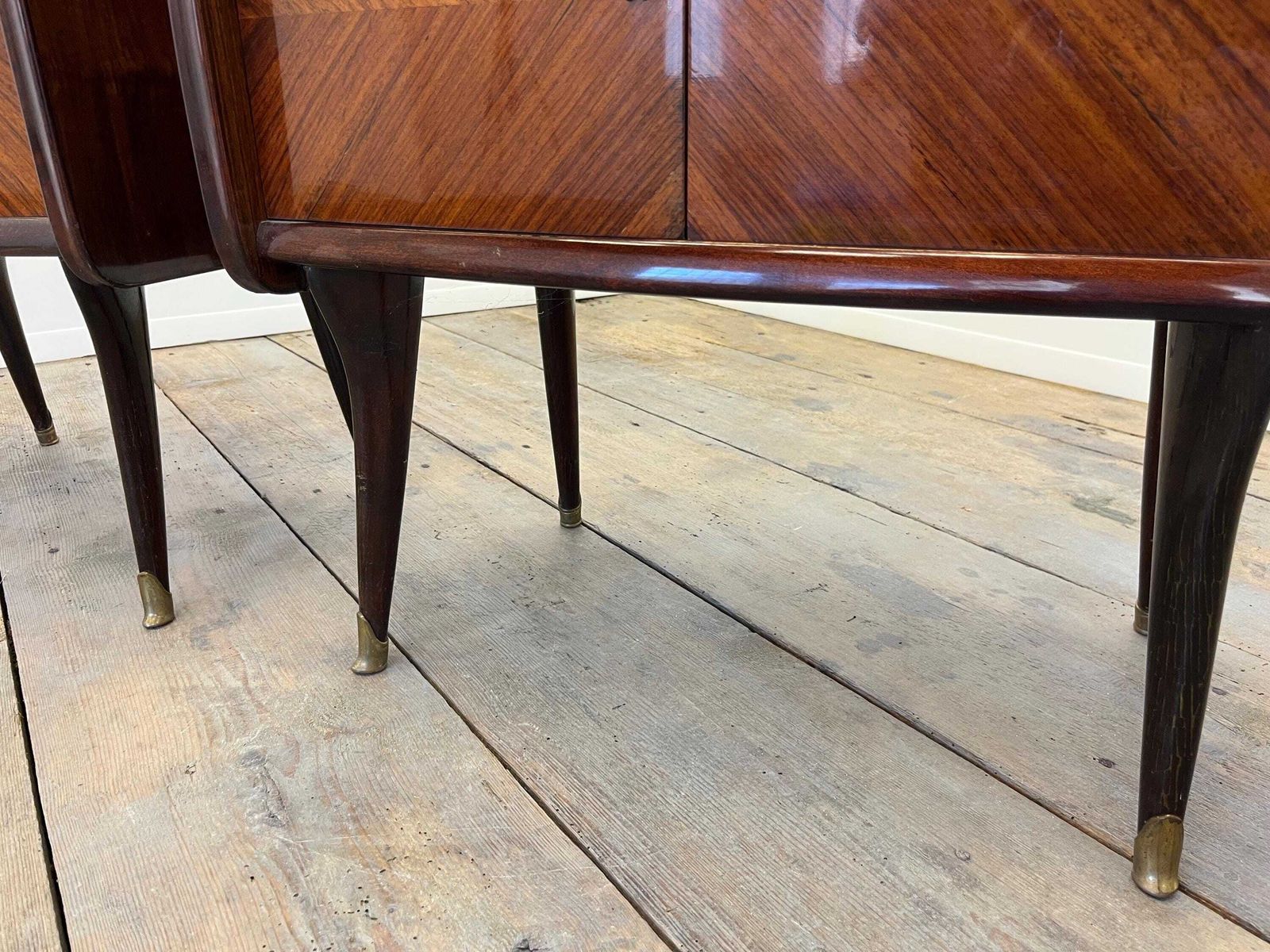 Pair Of Vintage Italian Art Deco Nightstands / 1950s Bedside Tables With Brass photo vinterior