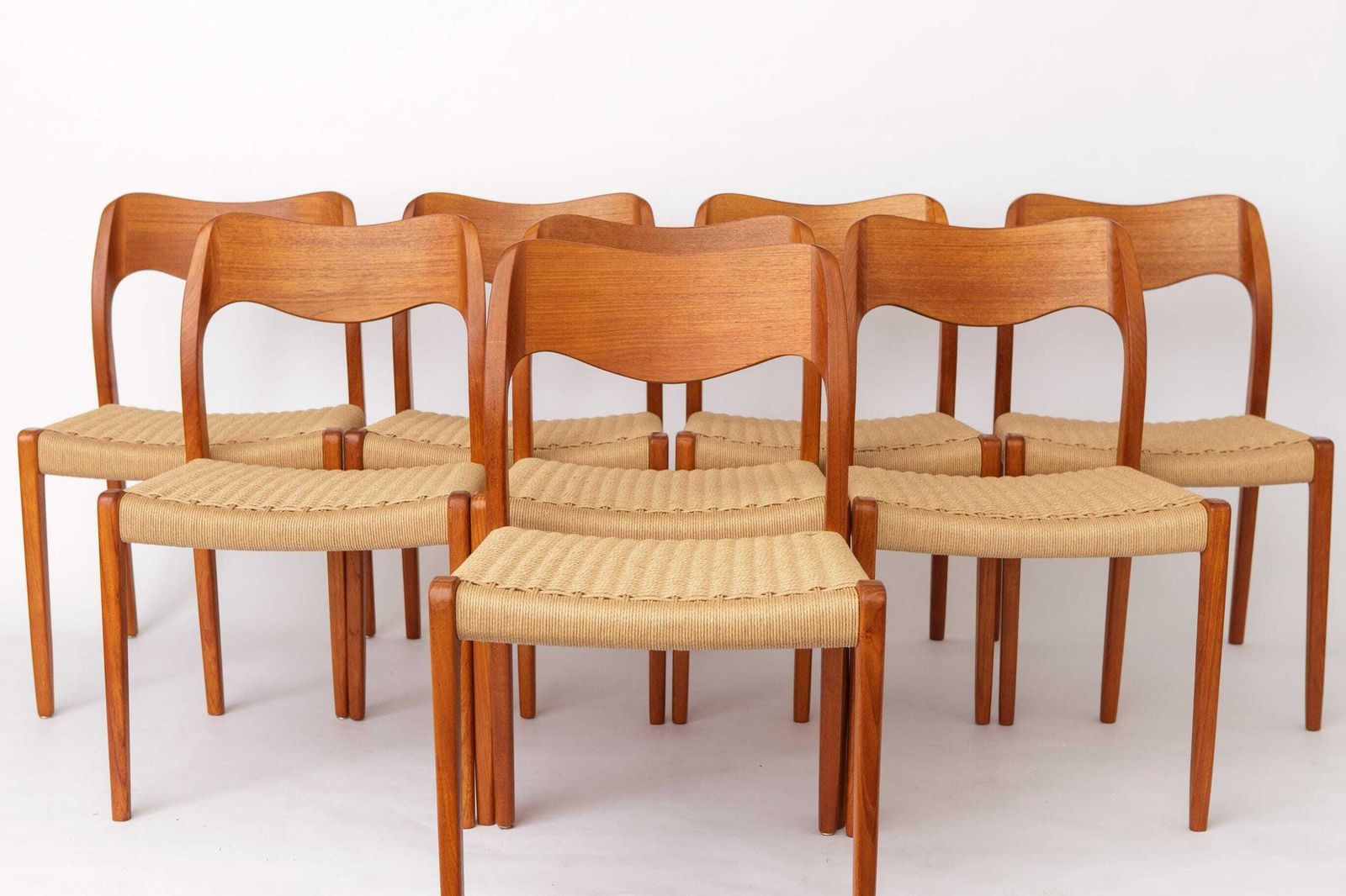 Set Of 8 Niels Otto Møller Model 71 Chairs, 1960s Danish Mid Century Modern, Teak Dining Chairs