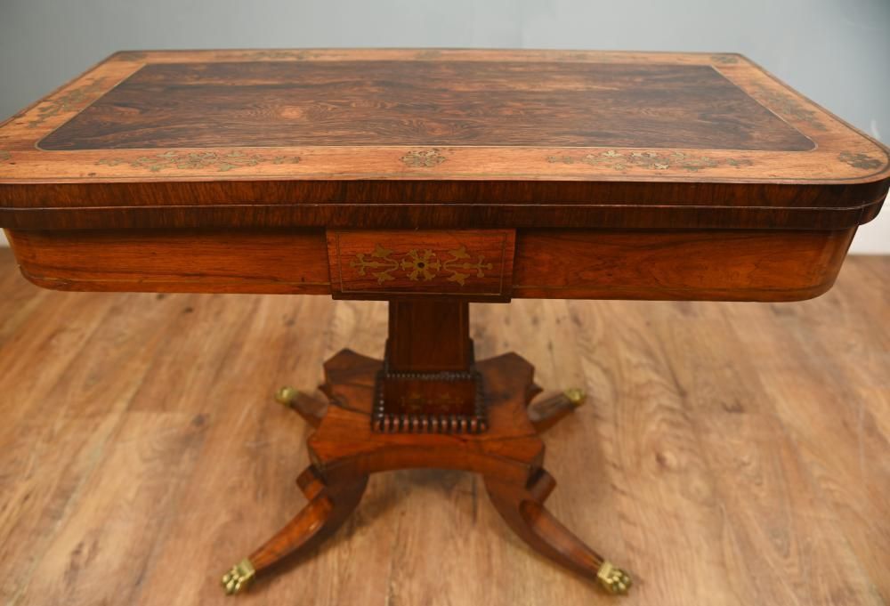 photo furniture Period Regency Card Tables Games Brass Inlay 1810