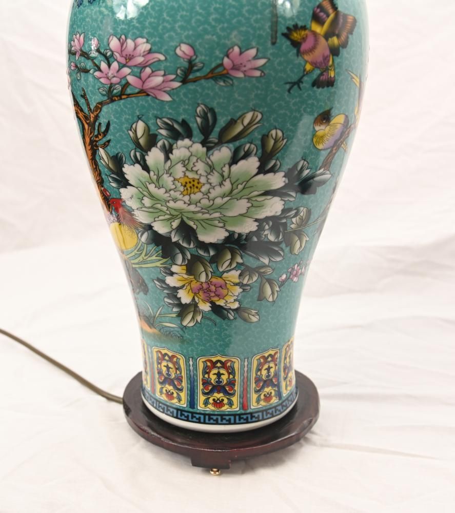 Pair Chinese Porcelain Table Lamps Famille Vert Shades photo buy
