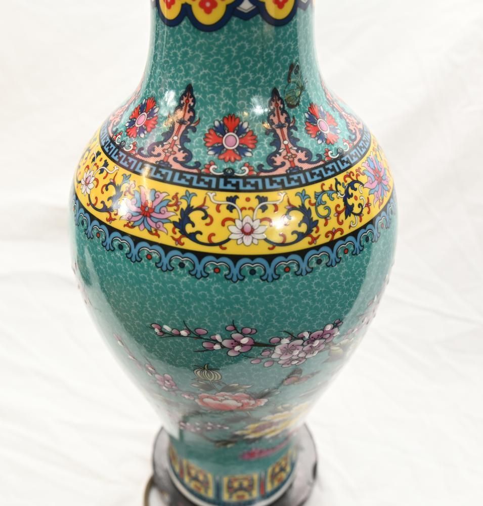 photo for sale Pair Chinese Porcelain Table Lamps Famille Vert Shades