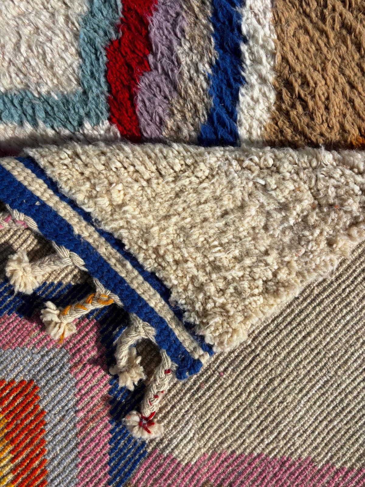 Berber Colorful Moroccan Beni Ourain Wool Rug 220x300 Cm   Berber Moroccan Rug   Handmade Boho Floor Carpet With Bold Multicolor Patterns photo 1182.0
