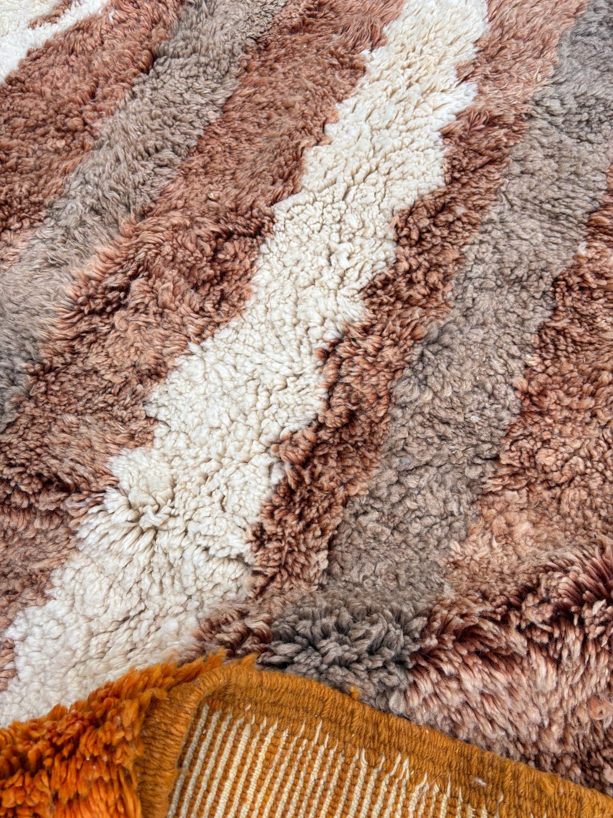 Moroccan Mrirt Rug Handmade Wool 230x300 Cm – Modern Berber Rug – Cream Orange Yellow Area Rug – Contemporary Decor photo for sale