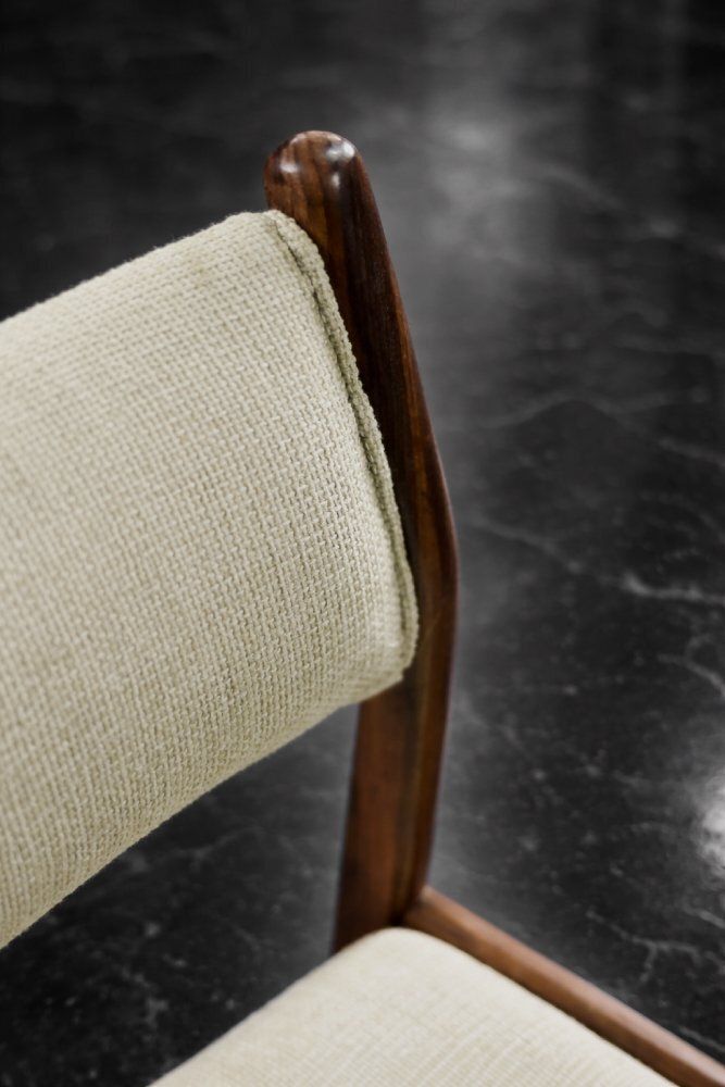 Mid Century Modern Danish Teak And Beige Fabric Chairs, 1960s, Set Of 4 photo for sale