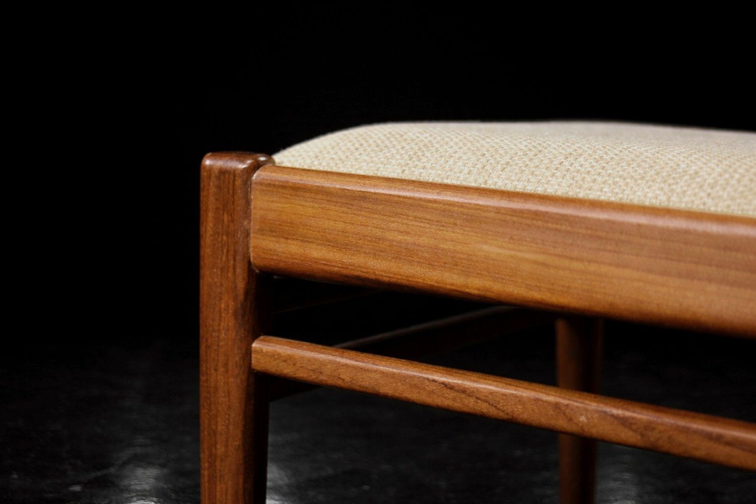 Mid Century Modern Danish Teak And Beige Fabric Chairs, 1960s, Set Of 4 photo buy
