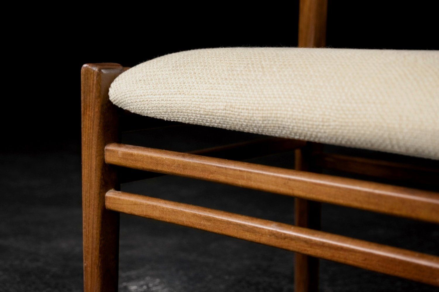 photo buy Mid Century Modern Danish Teak And Beige Fabric Chairs, 1960s, Set Of 4
