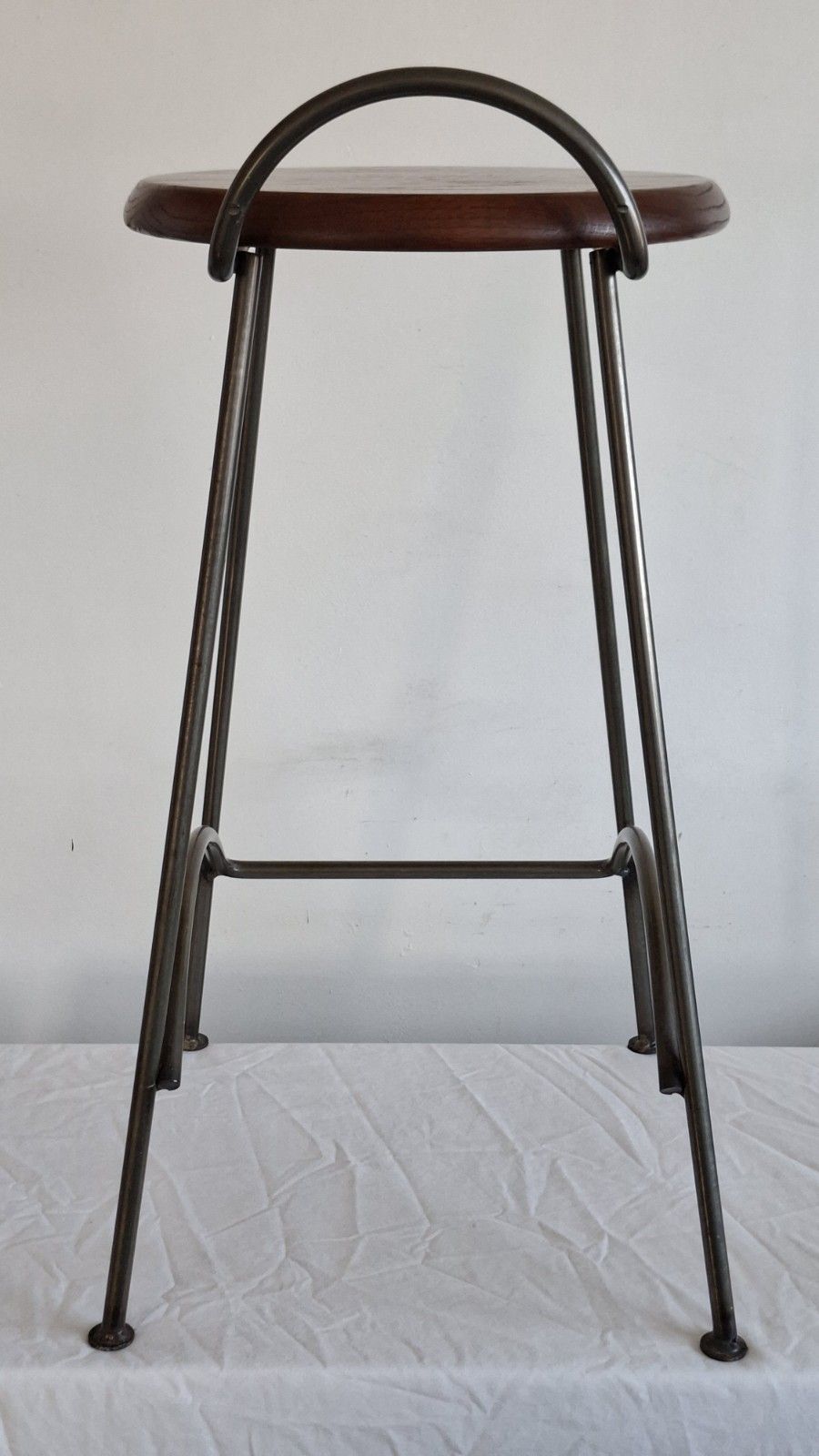 Crate & Barrel Tubular Steel Bar Stool Wood Seat Vintage photo Furniture