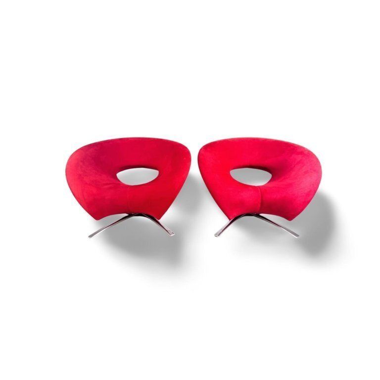 2x Original Fora Form Loop Armchair Johan Verde Red Velvet Design Chair