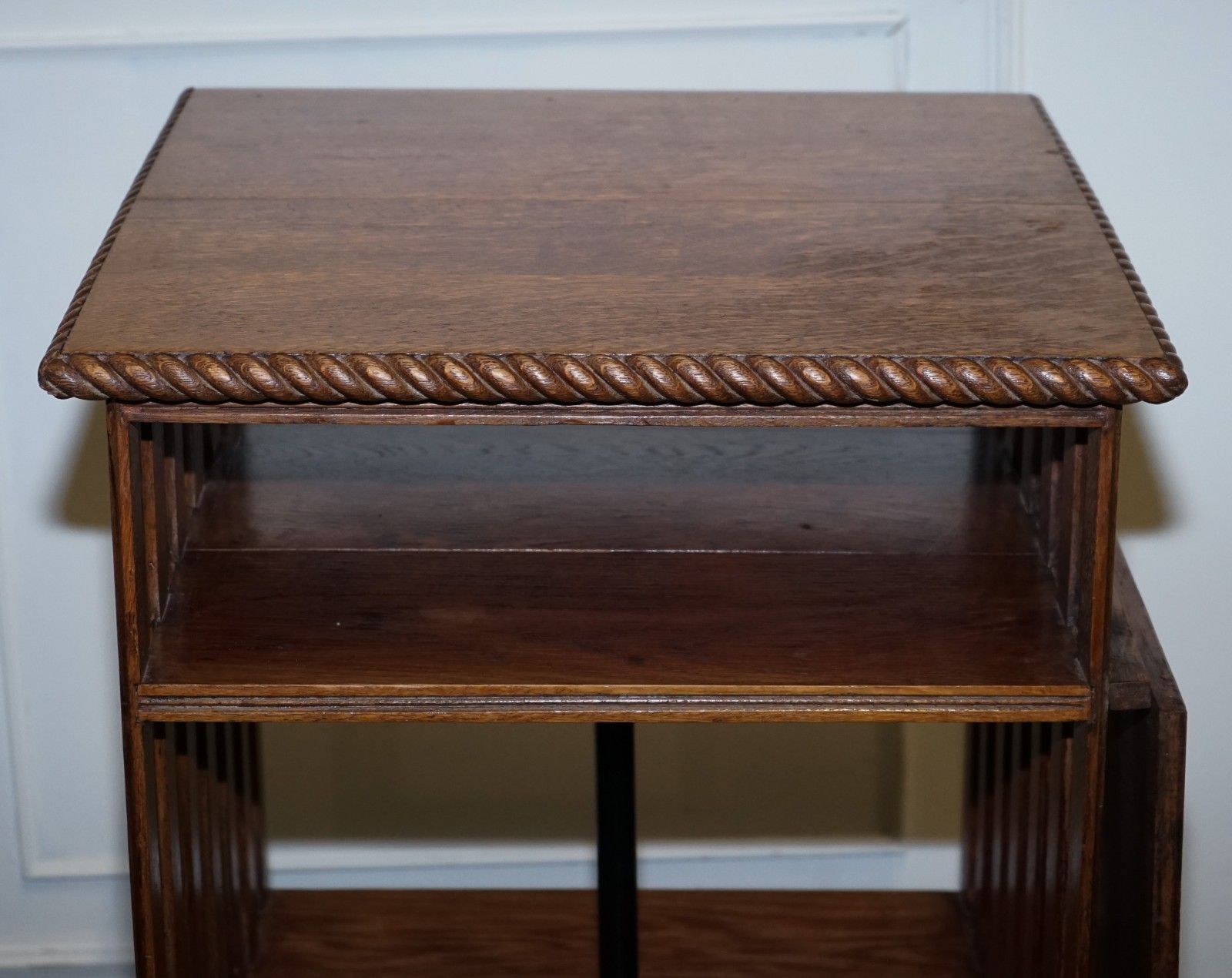 Antique Substantial Oak Revolving Bookcase With Folding Reading Stand photo vinterior
