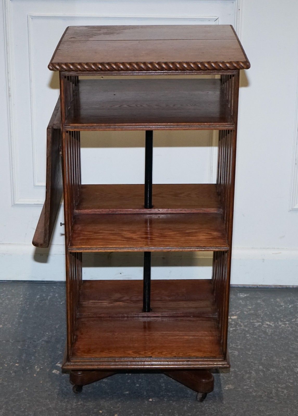 photo vinterior Antique Substantial Oak Revolving Bookcase With Folding Reading Stand