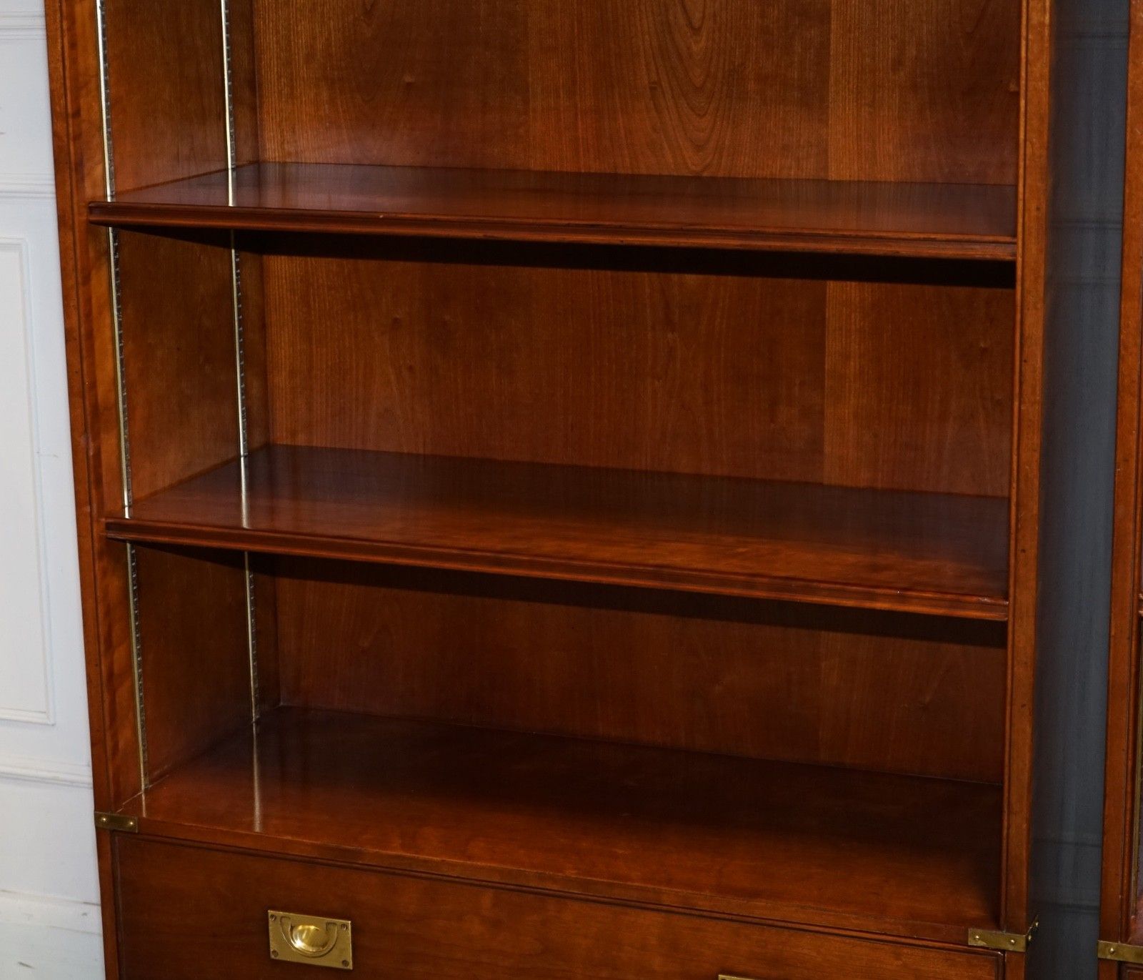 Stunning Pair Of Kennedy Harrods London Military Campaign Open Bookcases photo vinterior