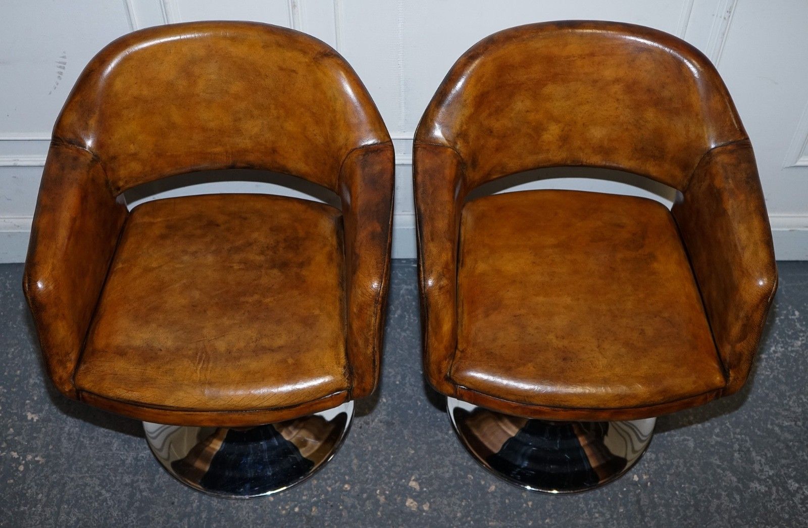 Set Of Four Restored Hand Dyed Leather Largo Johanson Design Swivel Armchairs photo vintage