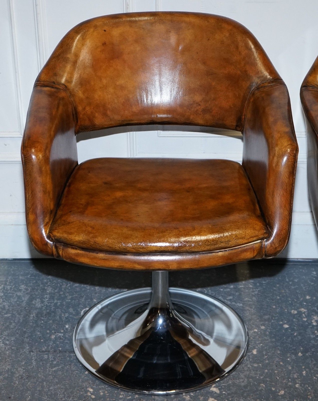 photo buy Set Of Four Restored Hand Dyed Leather Largo Johanson Design Swivel Armchairs