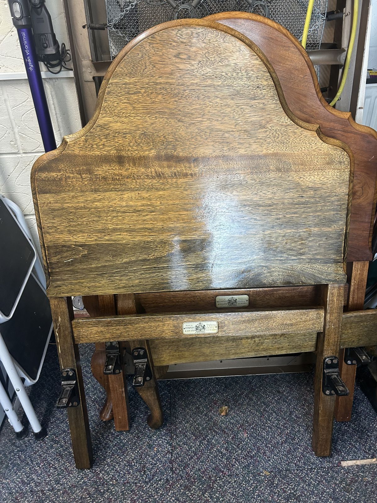 2 Staples & Co Single Beds With Steel Bases, 1 Mahogany. 1 Yew. Very Good Condition photo for sale