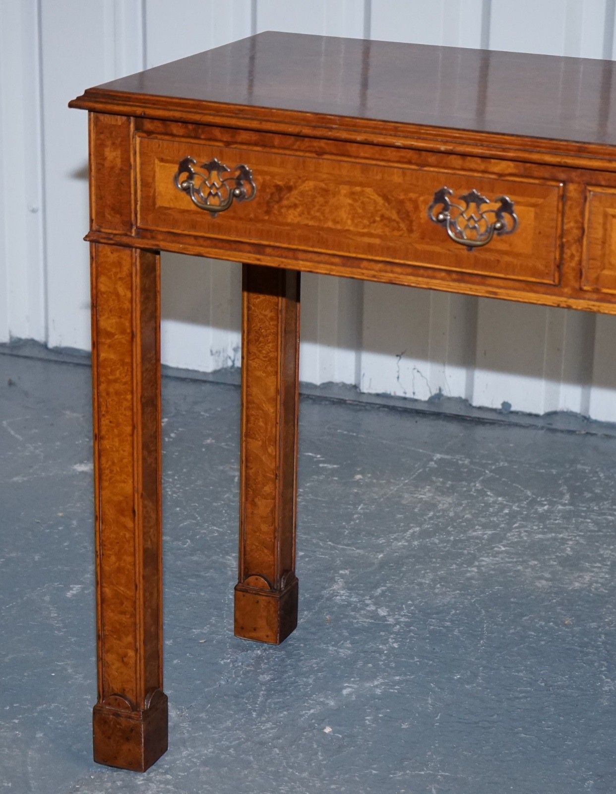 Georgian Style Brights Of Nettlebed London Burr Walnut Console Table photo vinterior
