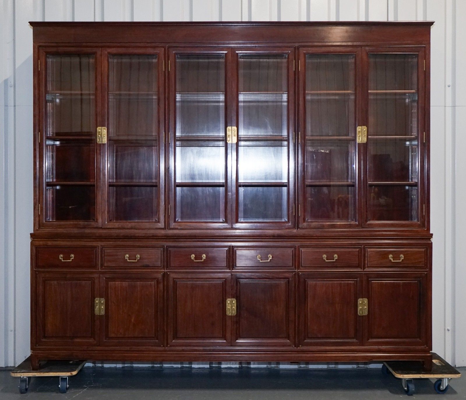 Tremendous Oriental Chinese Teak Bookcase Display Cabinet With Six Doors photo furniture