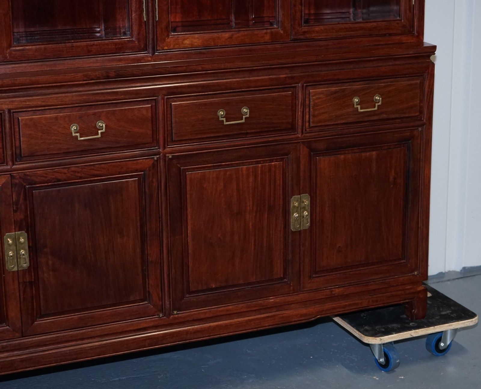photo furniture Tremendous Oriental Chinese Teak Bookcase Display Cabinet With Six Doors