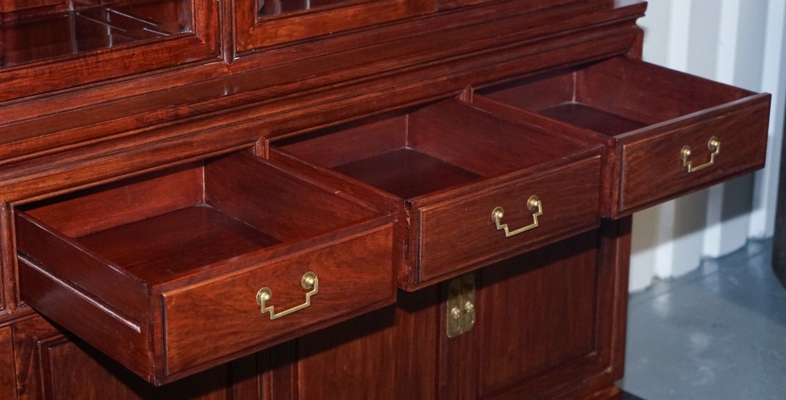 Furniture Tremendous Oriental Chinese Teak Bookcase Display Cabinet With Six Doors photo