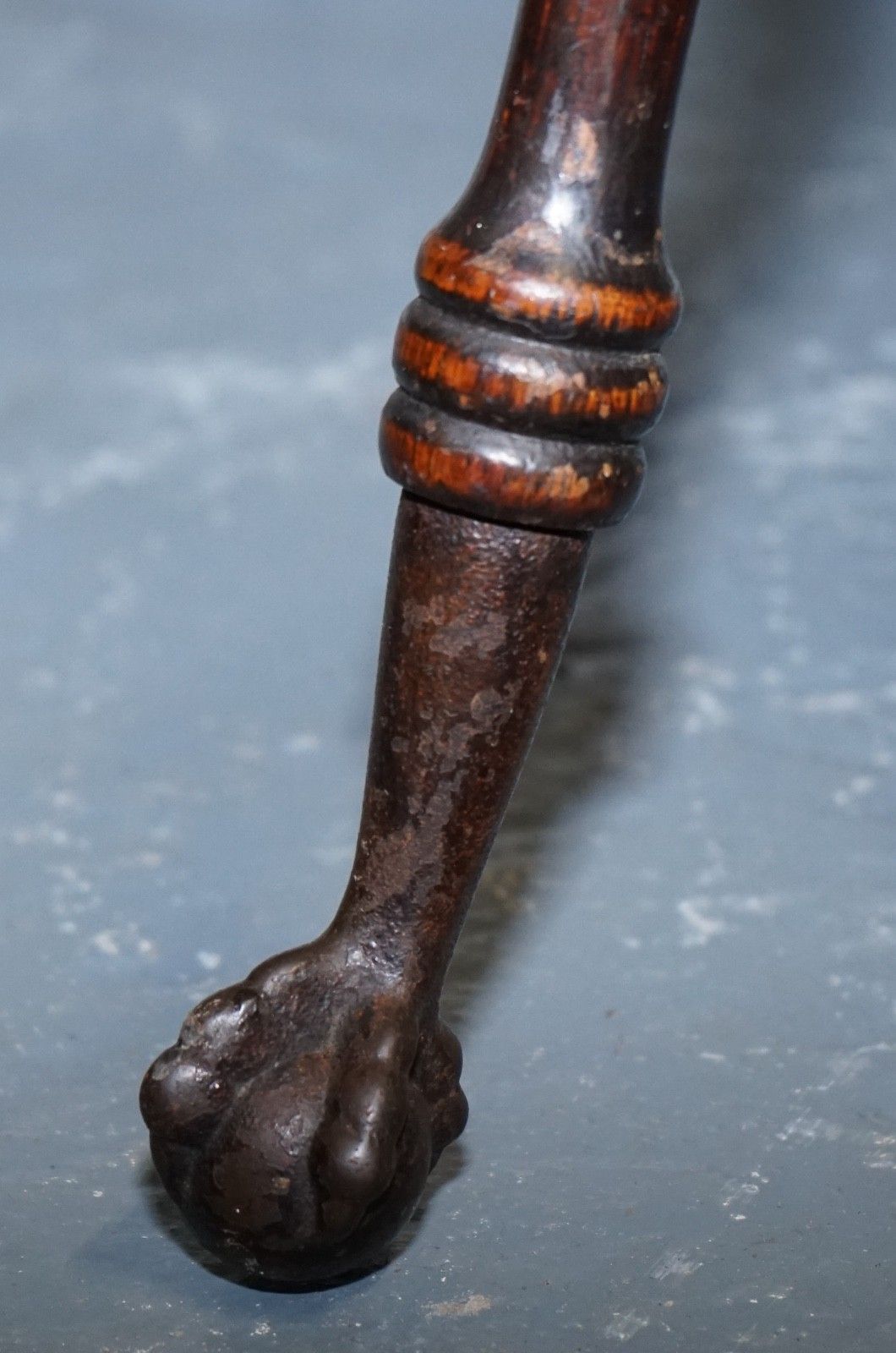 Antique Victorian Tiger Oak Side Table Turned Bobbin Legs With Cast Iron Feet photo vintage