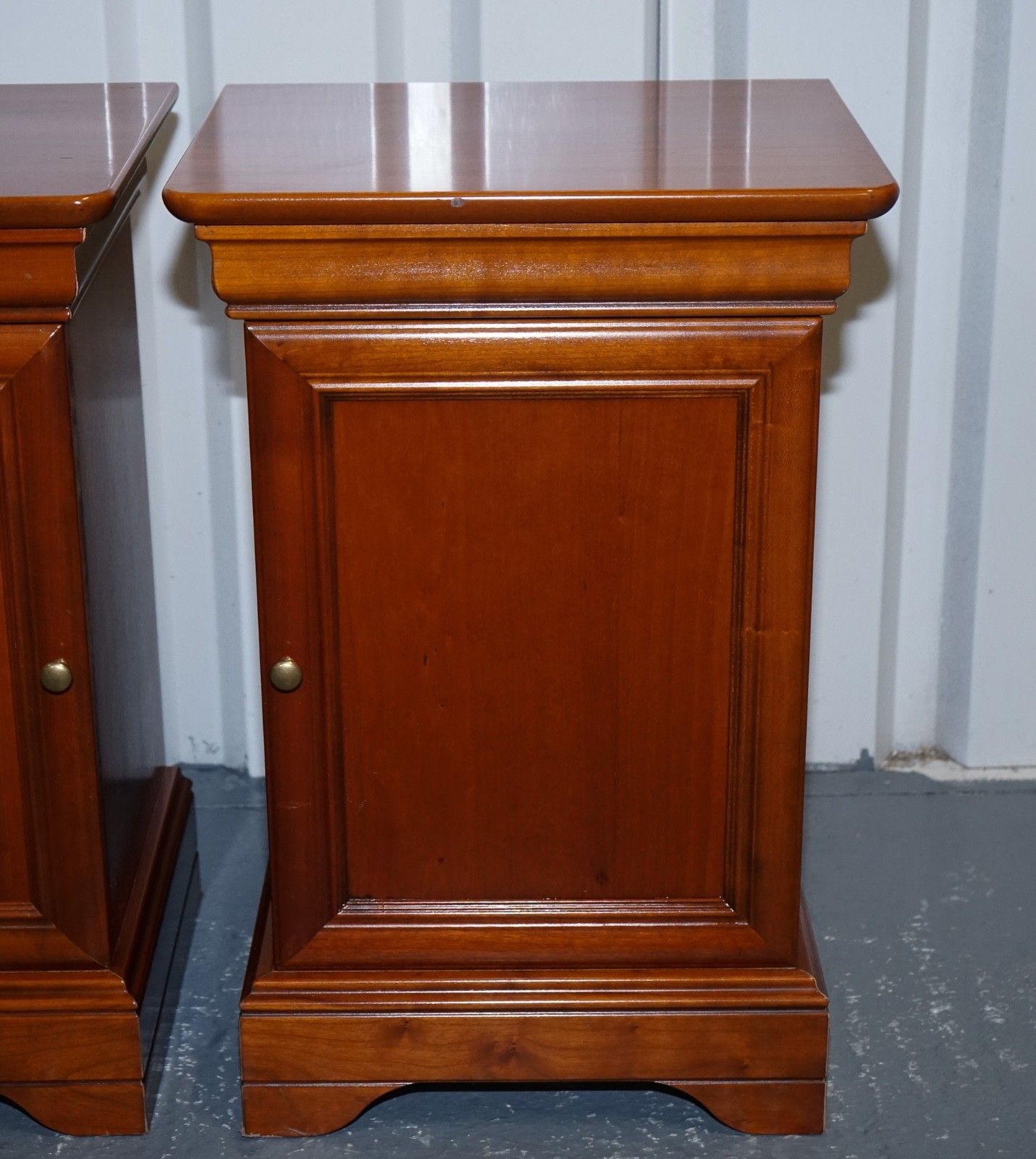 photo for sale Vintage Pair Of Cherry Wood French Style Nightstands Bedside Tables