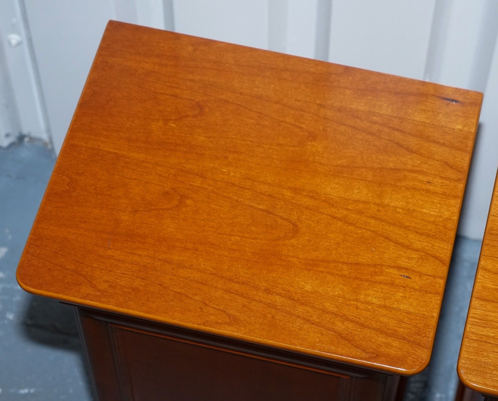 photo buy Vintage Pair Of Cherry Wood French Style Nightstands Bedside Tables