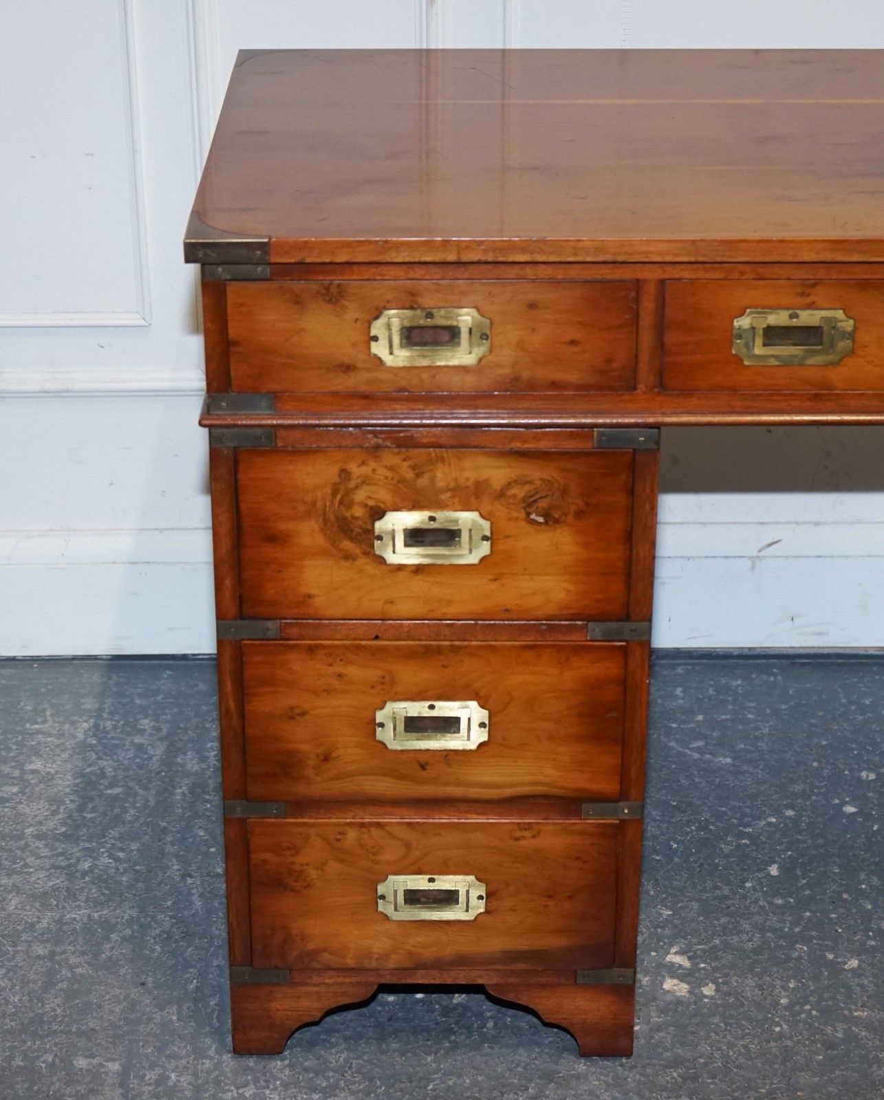 Vintage Military Campaign Yew Wood Twin Pedestal Desk photo Furniture