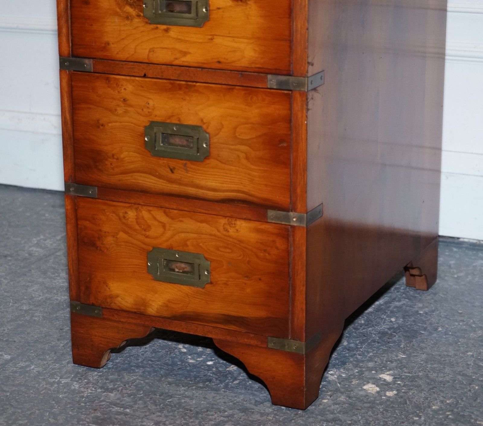 Vintage Military Campaign Yew Wood Twin Pedestal Desk photo buy