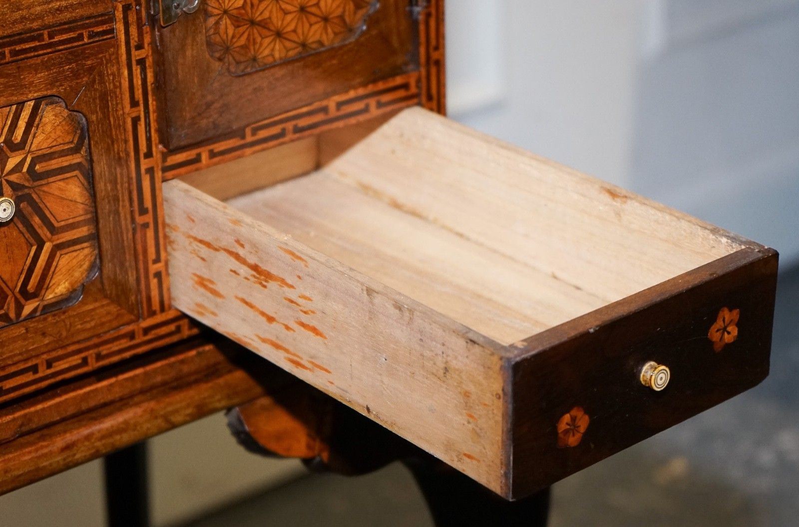photo furniture Antique Circa 1800s Japanese Marquetry Games Table Cabinet On Stand