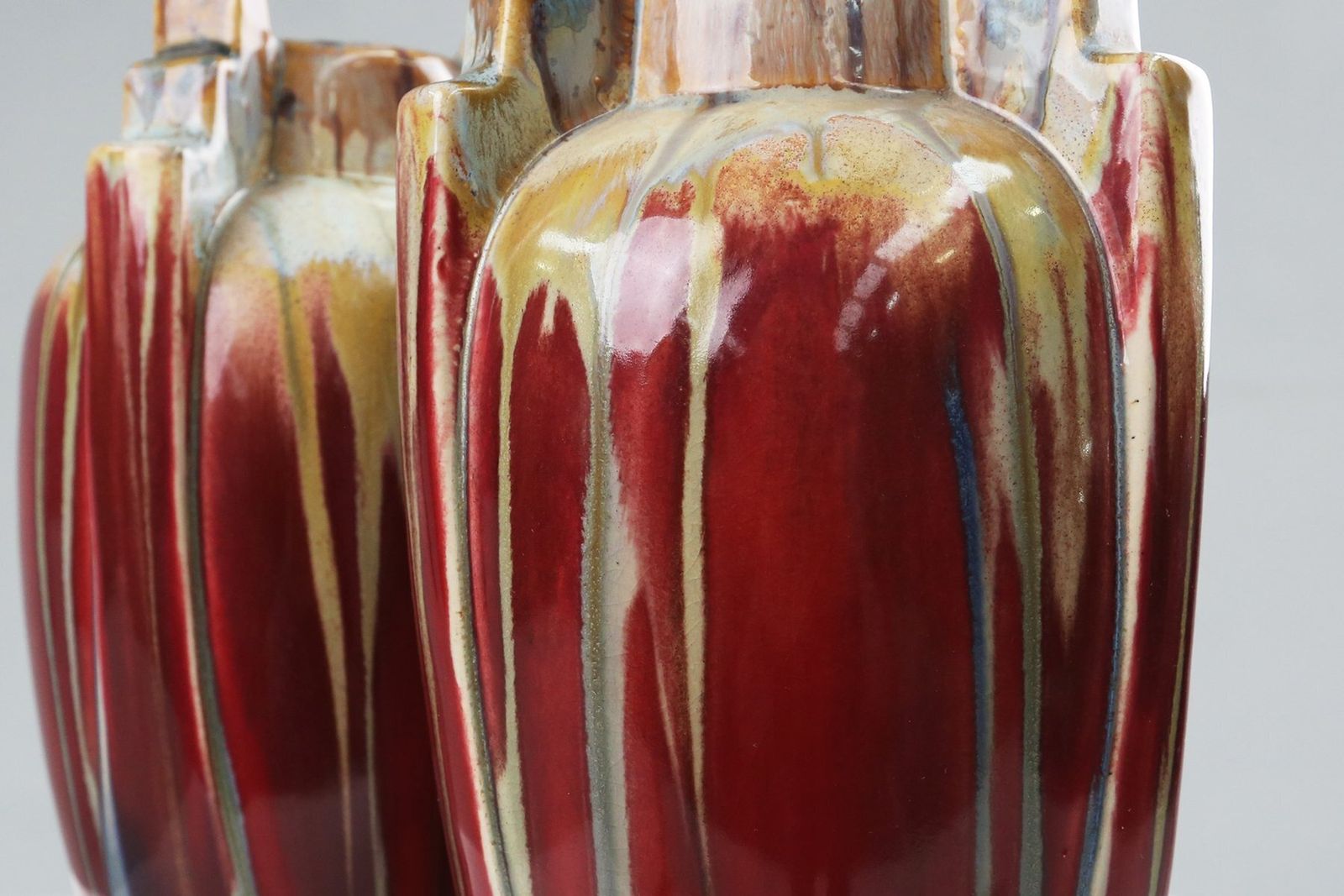 Art Deco Sculptural Glazed Ceramic Vases, Belgium, 1930s, Set Of 2 photo furniture