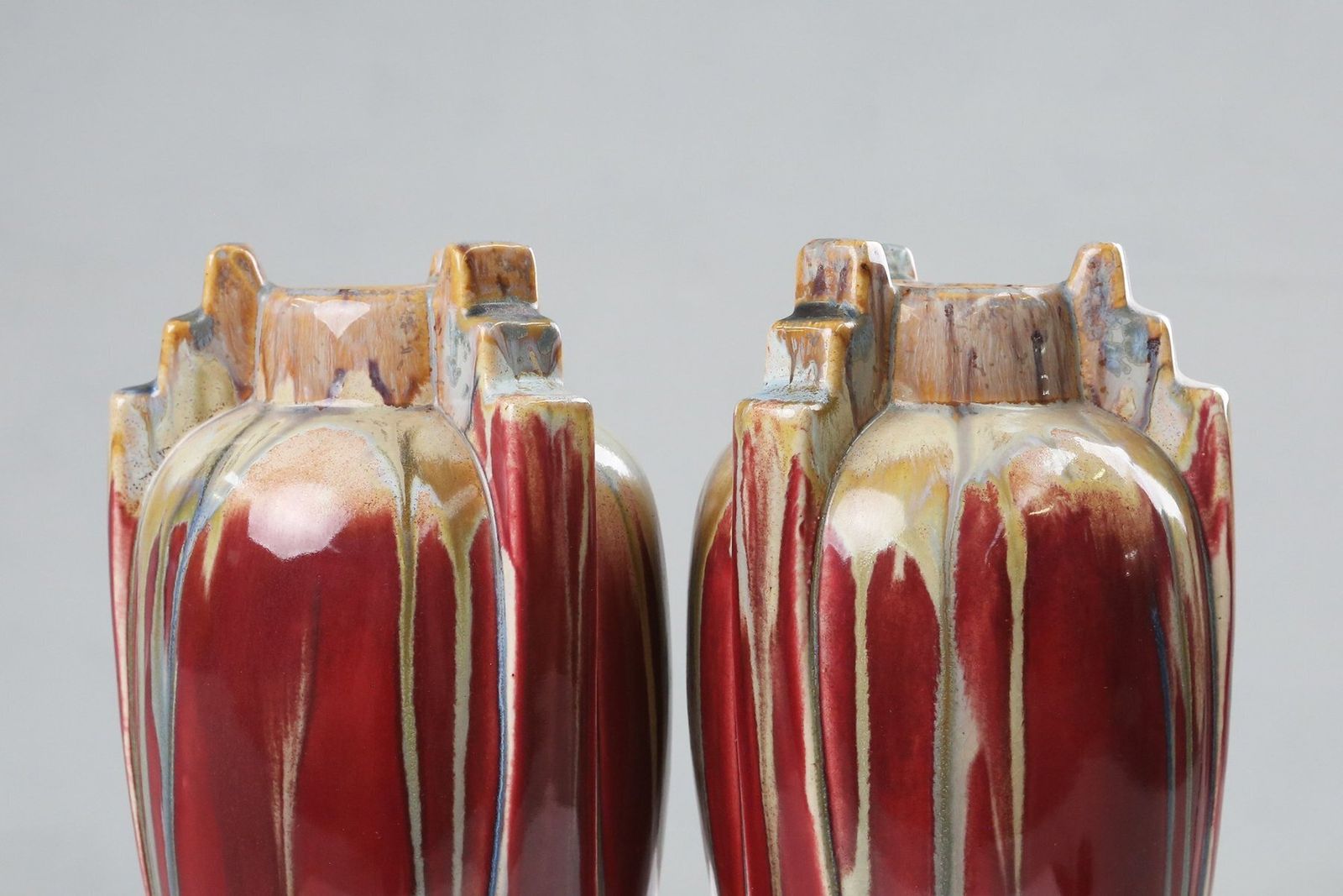 Art Deco Sculptural Glazed Ceramic Vases, Belgium, 1930s, Set Of 2 photo Home Decor