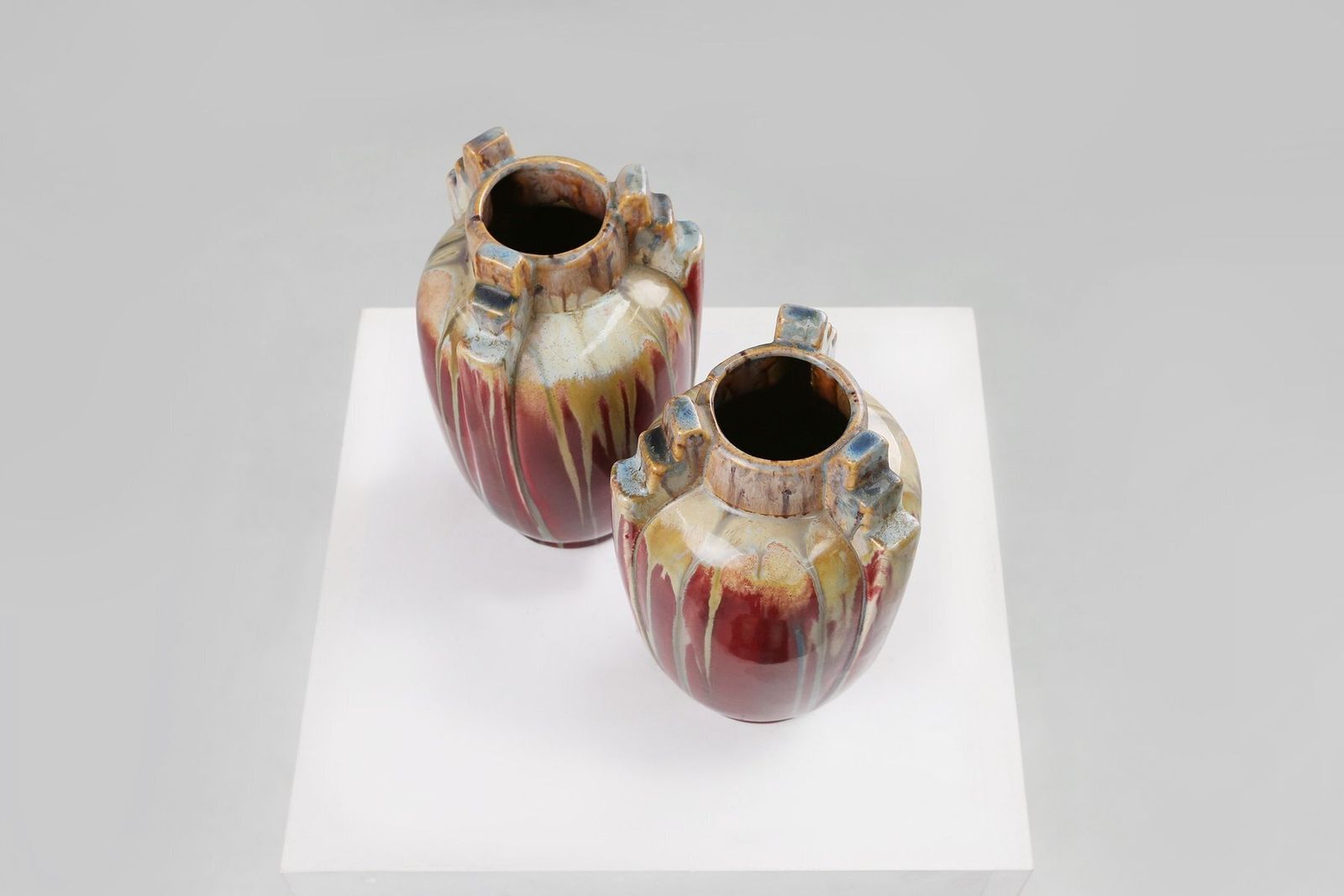 Art Deco Sculptural Glazed Ceramic Vases, Belgium, 1930s, Set Of 2 photo vinterior