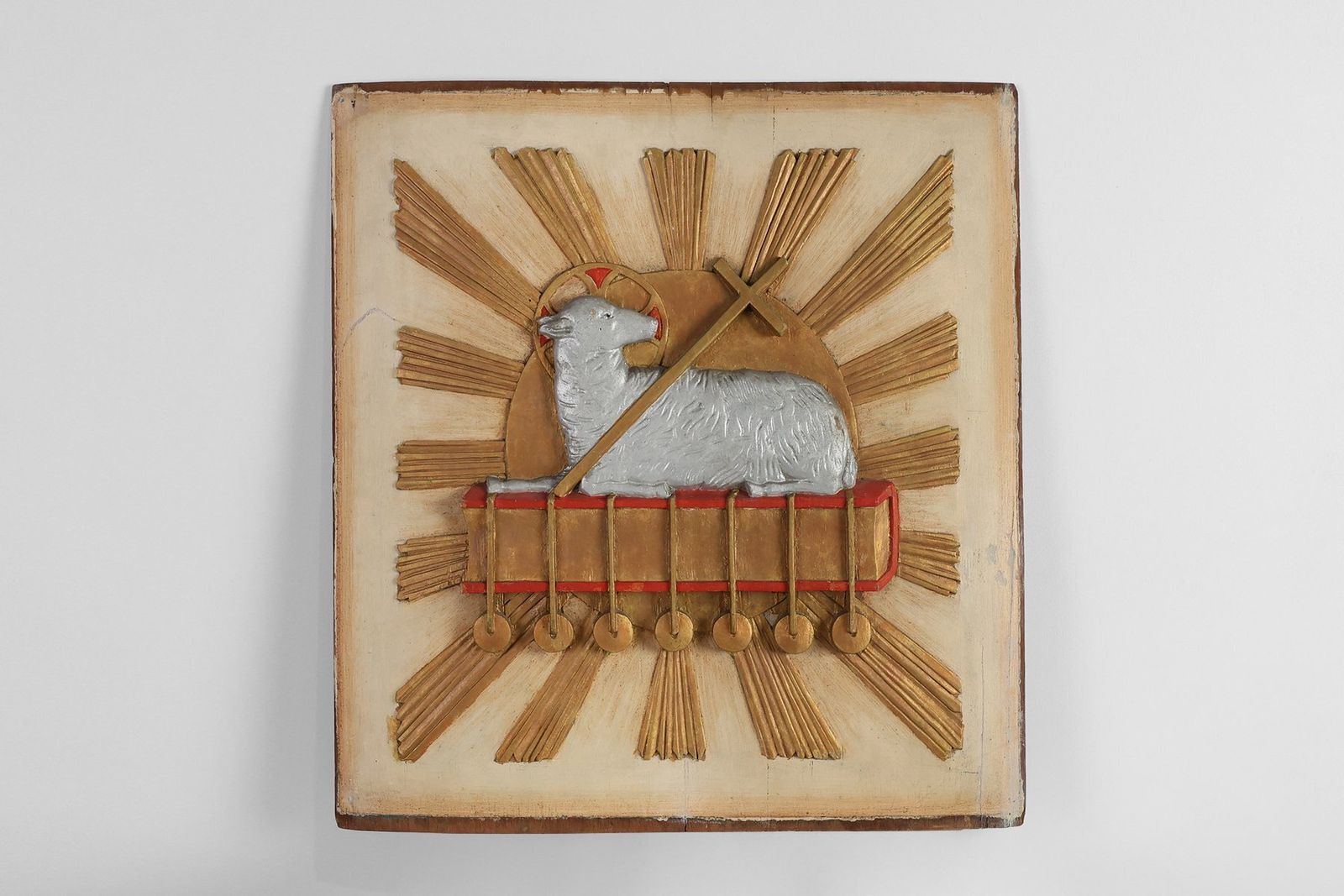 Religious Carved Wooden Agnus Dei Panel, France, 1800s