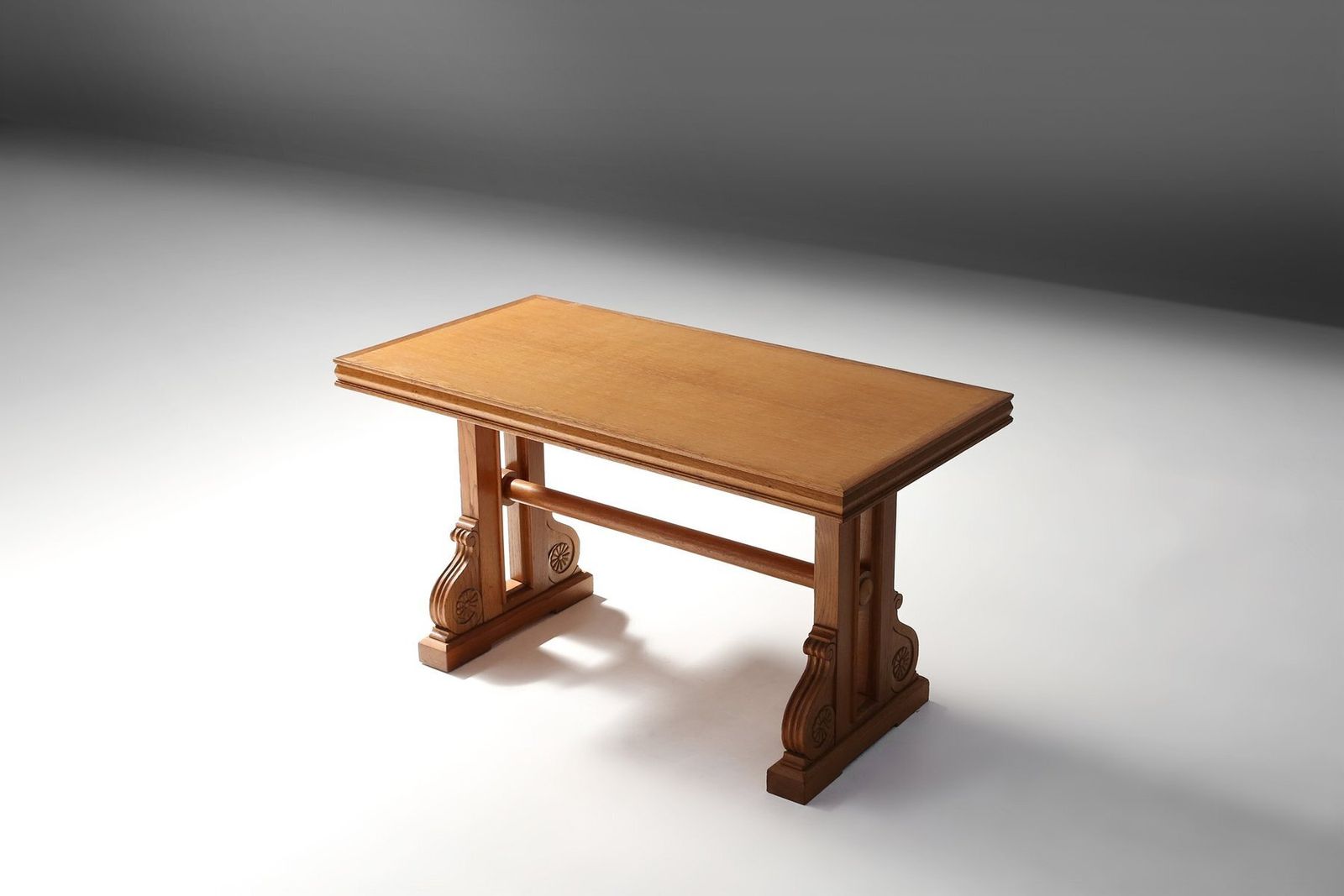 Art Deco Oak Coffee Table With Sculpted Details, Belgium, 1940s photo Furniture